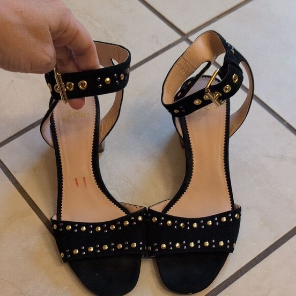 J CREW STUDDED PENNY SANDALS IN SUEDE WITH WOOD HEEL Size 8 - Picture 2 of 11